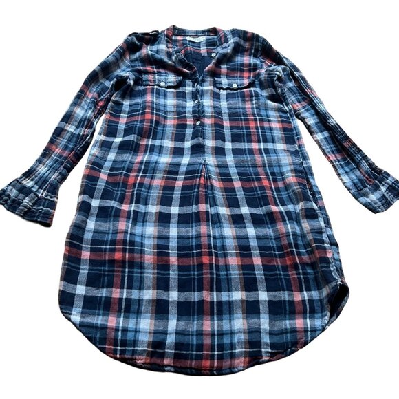 Velvet By Graham & Spencer Size S Blue Red Gabrielle Plaid Tunic Shirt Dress - Picture 3 of 16